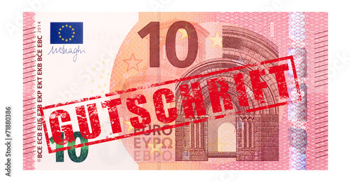 10 Euro Geldschein mit Stempel "Gutschrift"