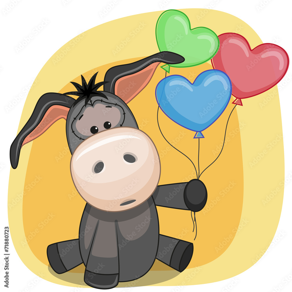 Naklejka premium Donkey with balloons