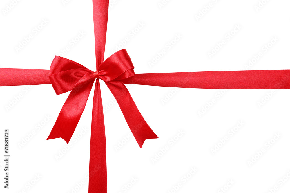 Shiny red ribbon with bow isolated on white Shiny red ribbon with bow isolated on white
