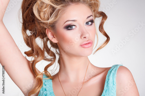 Beauty woman portrait  fashion girl long blond hair makeup