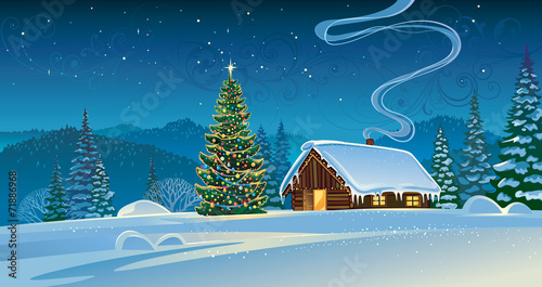 Forest house with the Christmas tree