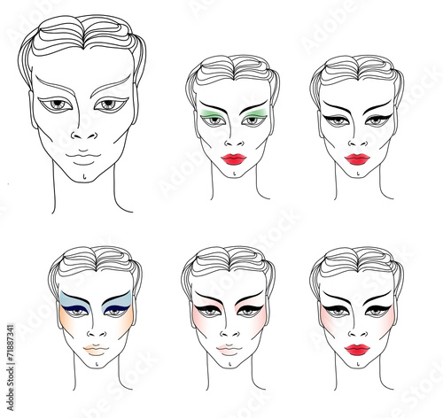 Vector set of of woman faces - Palette for visagiste