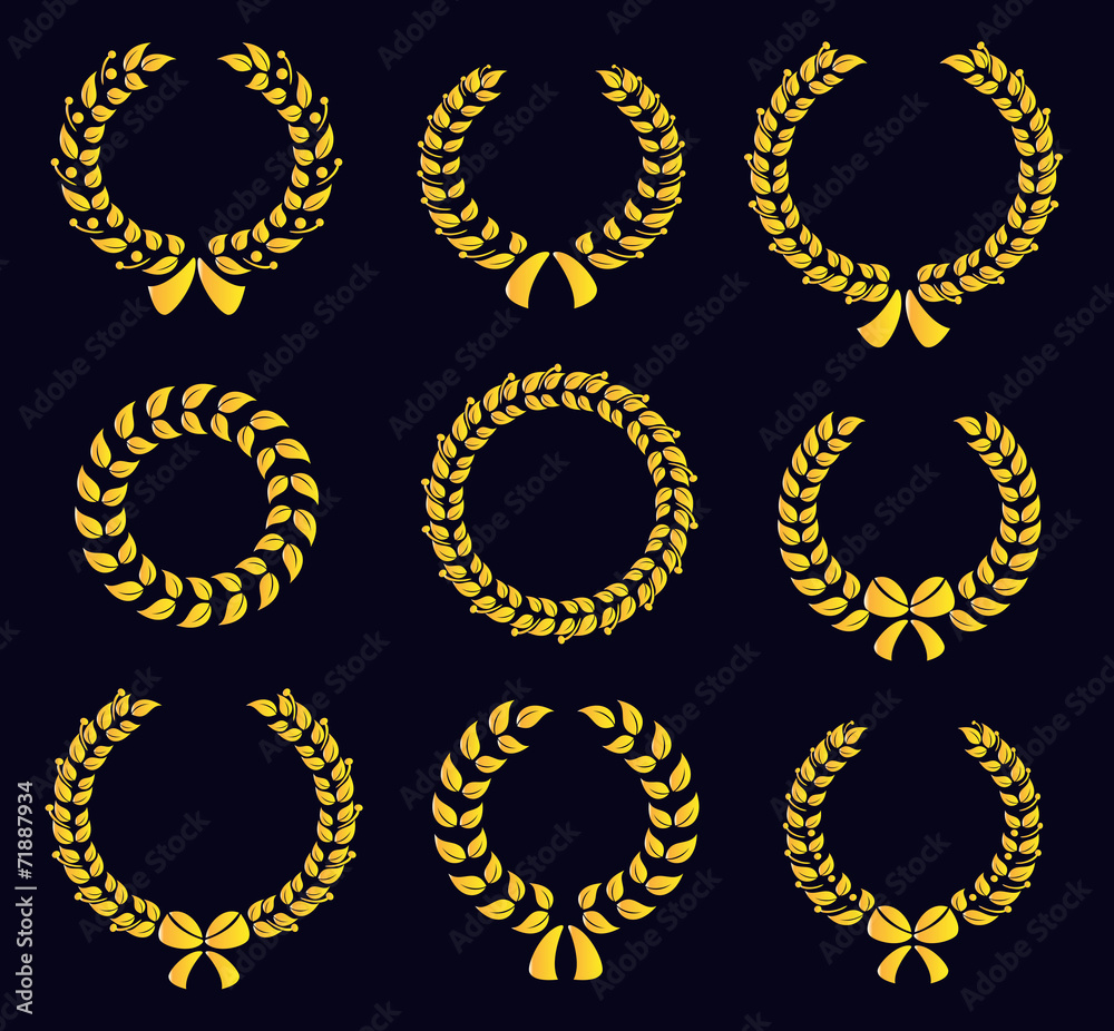 Set of silhouette circular laurel wreaths Set of silhouette circular laurel wreaths