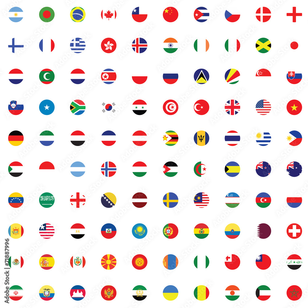 Illustrated Set of World Flags - Round Illustrated Set of World Flags - Round