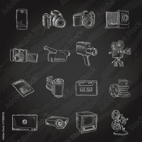 Photo video icons chalkboard