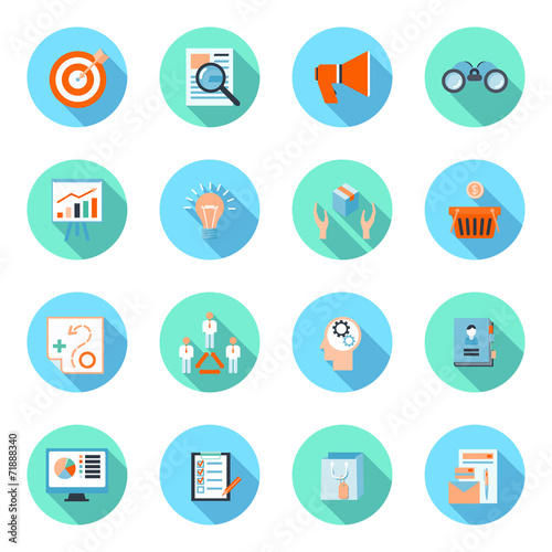 Marketers flat icons set
