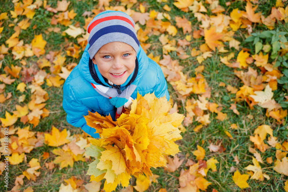 Cute boy with autumn leaves Cute boy with autumn leaves