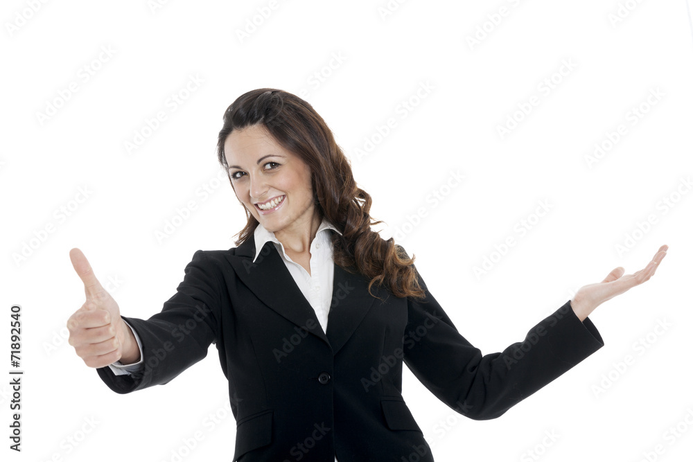 Woman leader, manager makes the workout. hands up Woman leader, manager makes the workout. hands up