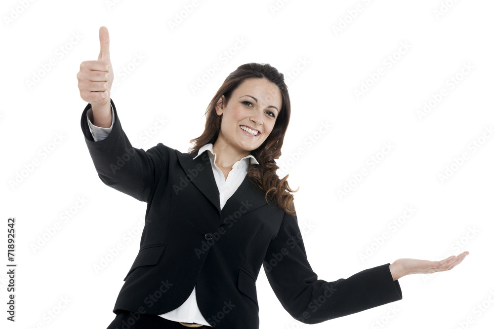 Woman leader, manager makes the workout. hands up Woman leader, manager makes the workout. hands up
