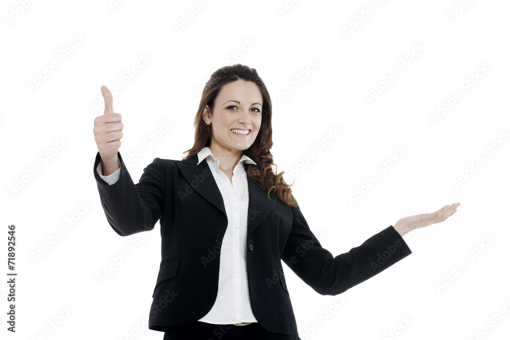 Woman leader, manager makes the workout. hands up Woman leader, manager makes the workout. hands up