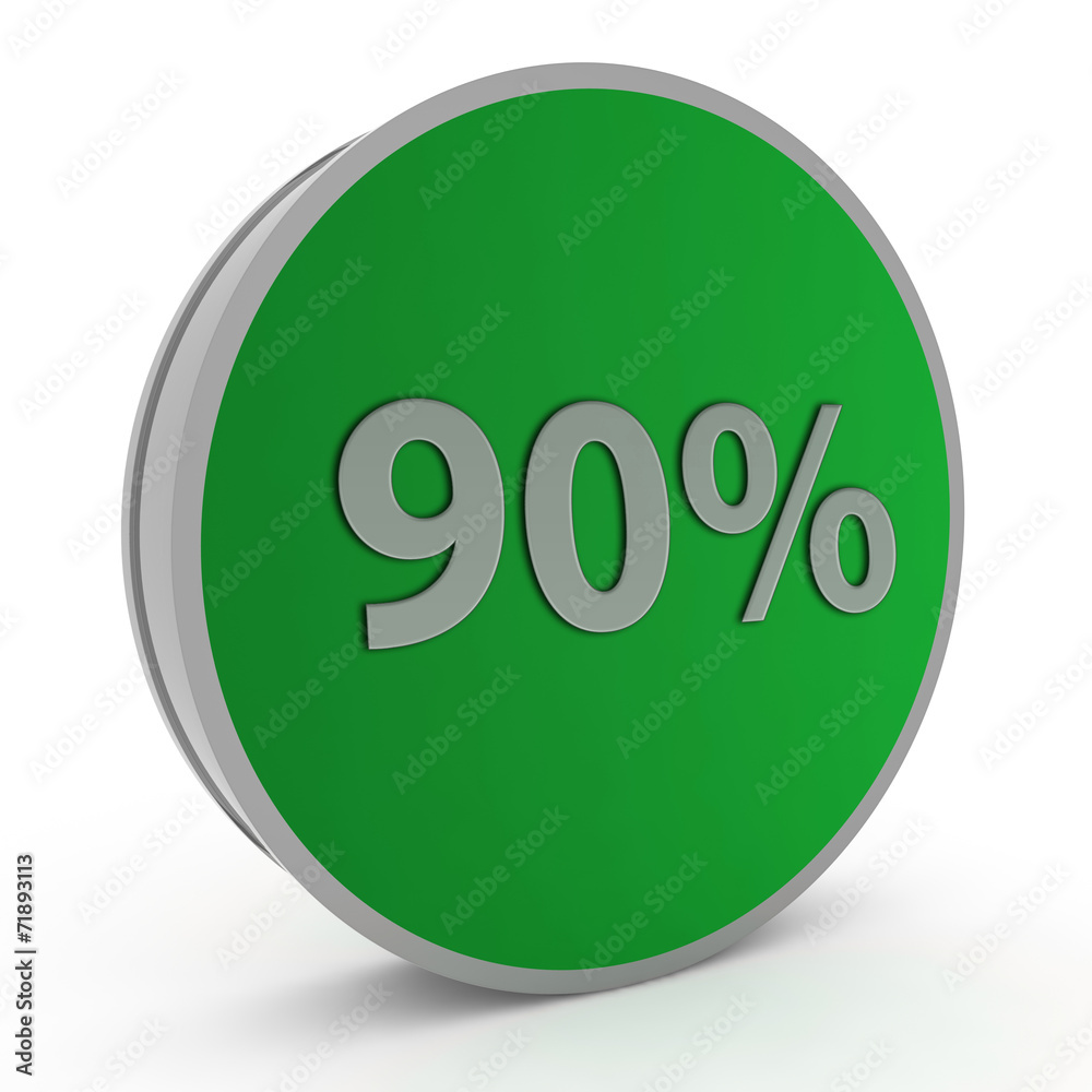 Ninety percent circular icon on white background