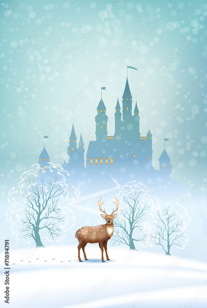 Christmas Landscape Winter Castle - obrazy, fototapety, plakaty 