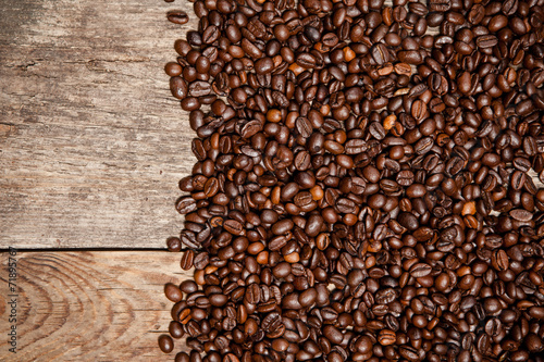 Coffee beans on wood table