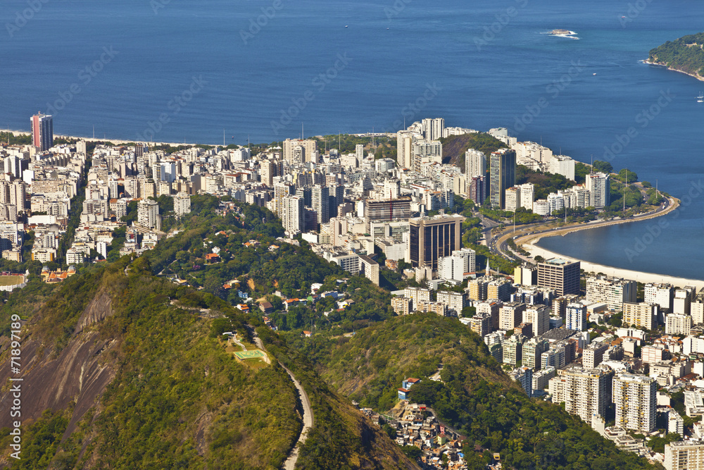 Rio de Janeiro aerial view with favela on the mountain