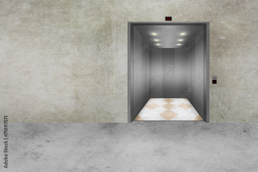 Concrete Wall and open Elevator Door