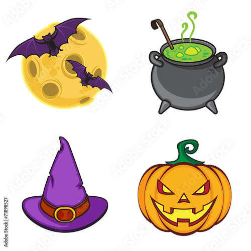 Halloween cartoon icon objects.