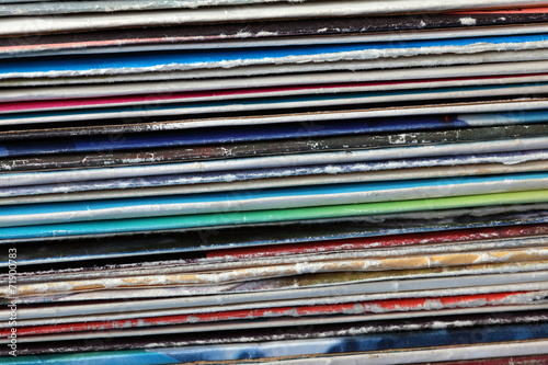 Collection of old vinyl records.