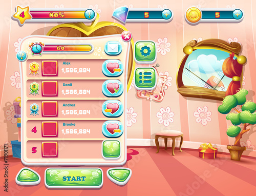 screens of the computer game, user interface. Set 1.