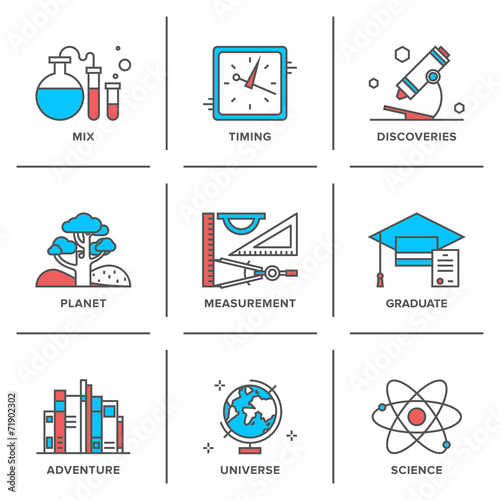 Discovery and science line icons set