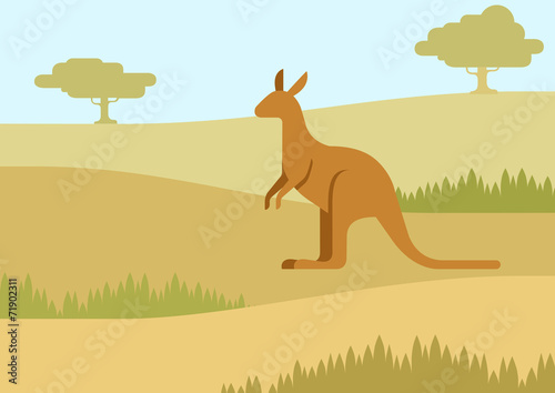 Kangaroo in the natural habitat flat cartoon vector wild animal