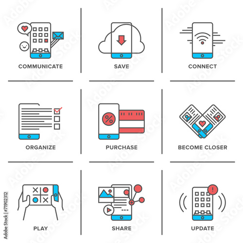Smartphone features line icons set