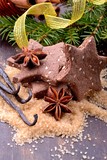 Chocolate homemade Christmas cookies in the shape of stars with