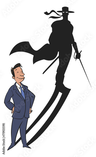 Conceptual illustration of ordinary man with surerhero shadow