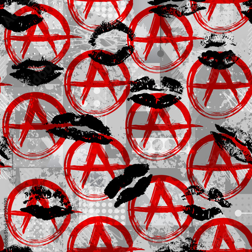 Signs of anarchy with black kisses.