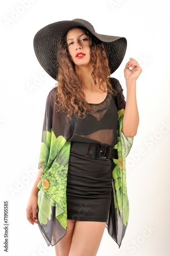 Canvas Print Elegant lady nice pose with glass hat and special dress