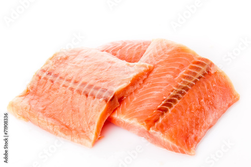 fresh salmon steak over white background
