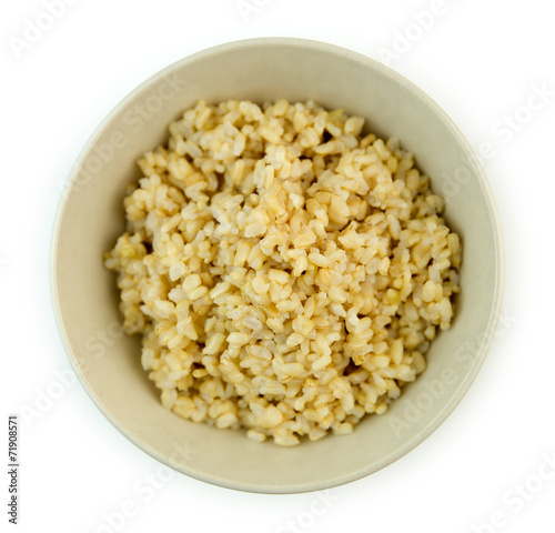 Overhead view of freshly cooked brown rice