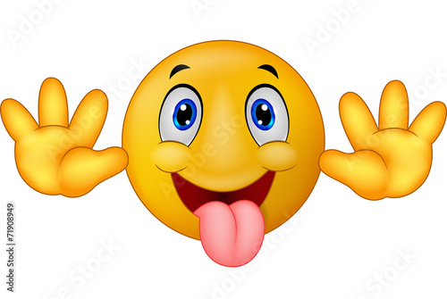 Playful emoticon smiley jokingly stuck out its tongue