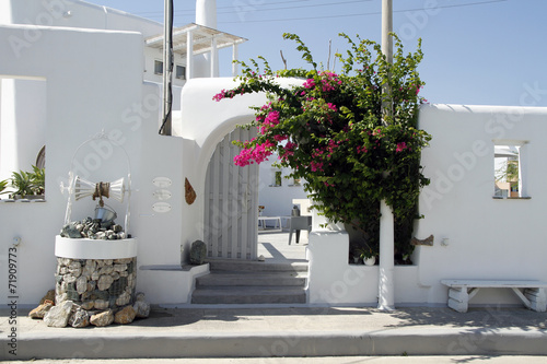 Fototapeta Naklejka Na Ścianę i Meble -  purple bougainvillea in greek village
