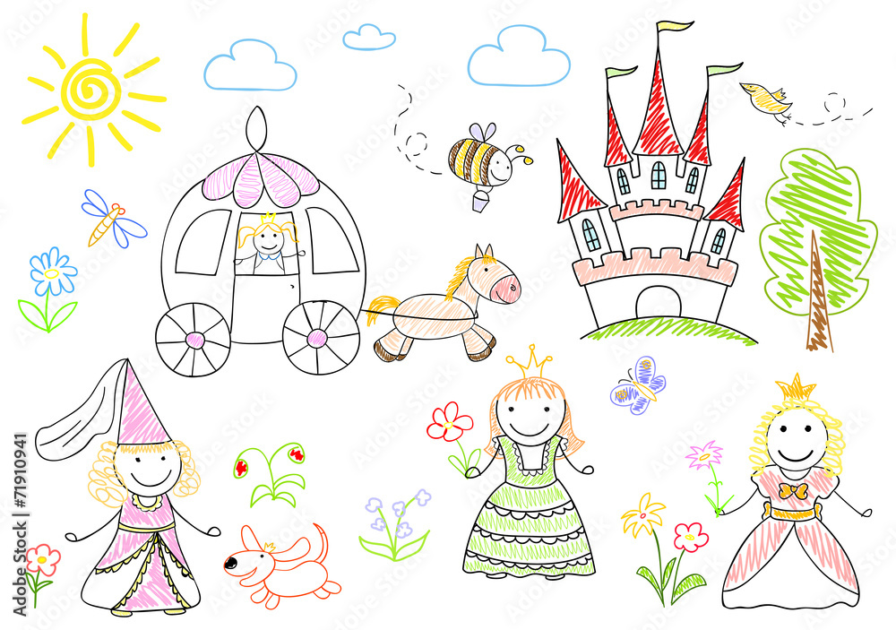 Sketches with happy princesses Sketches with happy princesses