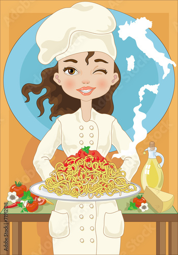 Chef Woman with Spaghetti