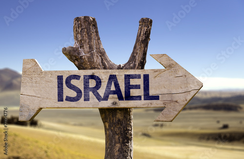 Israel wooden sign with a desert background