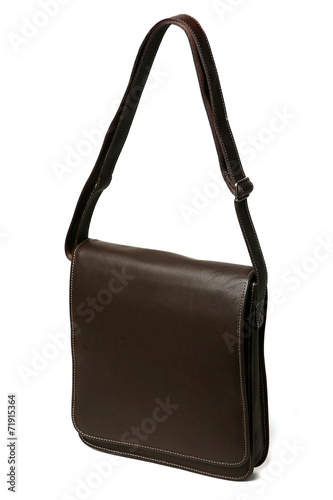 Black leather bag isolated on white background 
