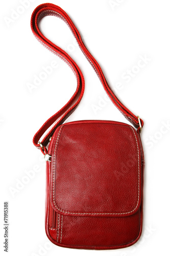 Red Leather bag isolated on white background 