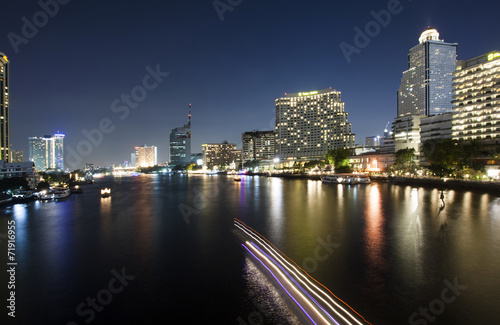 Chao Phraya River night scene in Bangkok  Thailand