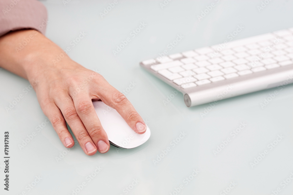 Using computer. Keyboard, mouse, hand. Using computer. Keyboard, mouse, hand.