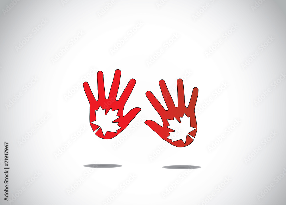 two dark red hand silhouette maple leaf leaves symbol two dark red hand silhouette maple leaf leaves symbol
