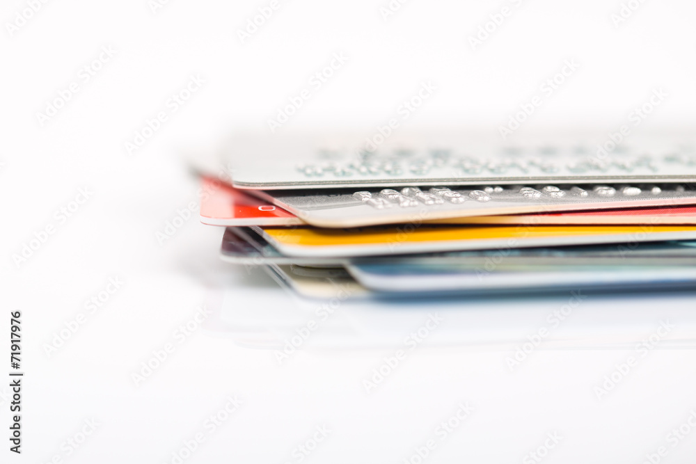 Group of credit cards on white backround Group of credit cards on white backround
