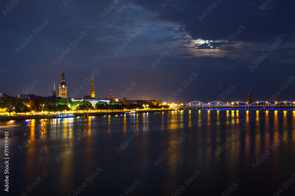 Old center of Riga, Latvia at night