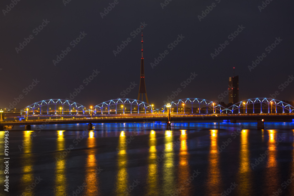 Night lights in Riga, Latvia