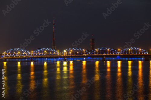 Night lights in Riga  Latvia