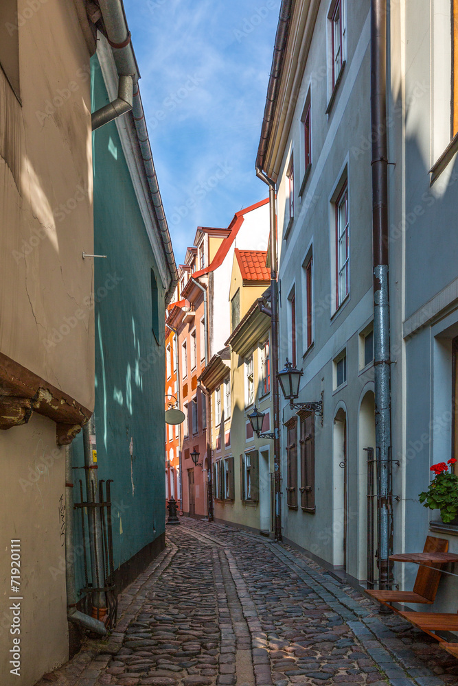 Old street at the center of Riga, Latvia