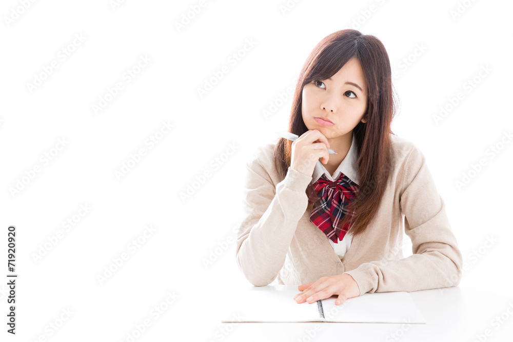 young asian woman studying on white background young asian woman studying on white background