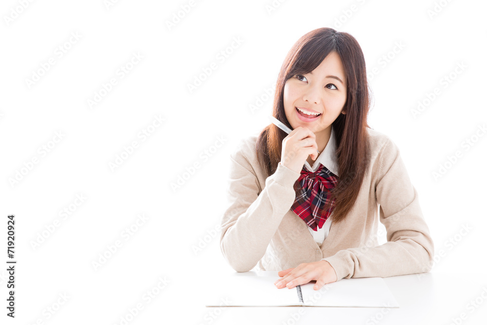 young asian woman studying on white background young asian woman studying on white background