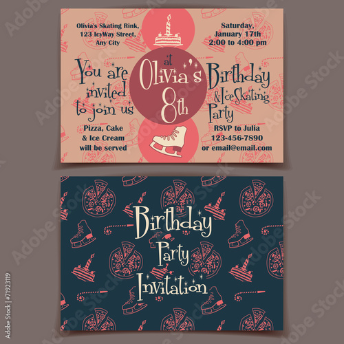 Ice skating birthday party invitation cards