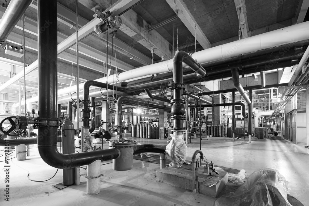 Fototapeta premium Equipment, cables and piping as found inside of industrial power